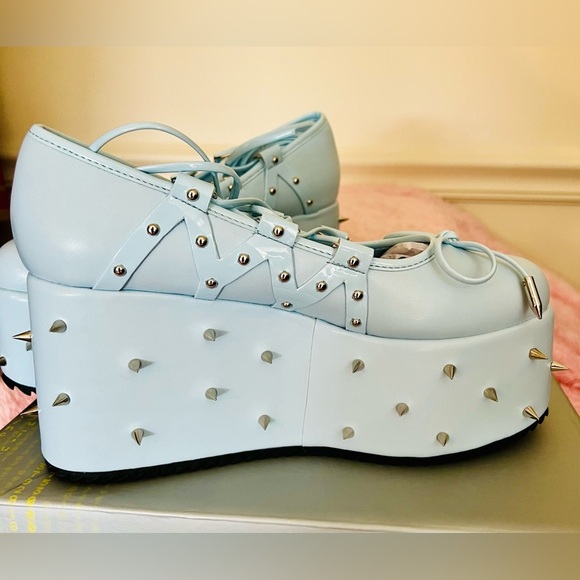 NIB Size 7 Dolls Kill KOI Footwear Zorina Lace Up Platform Ballet Shoes in Blue - Picture 9 of 13